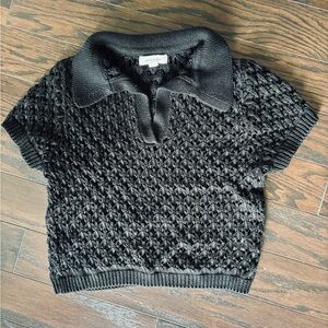 Black Short-Sleeve Knit Polo Sweater - Women
